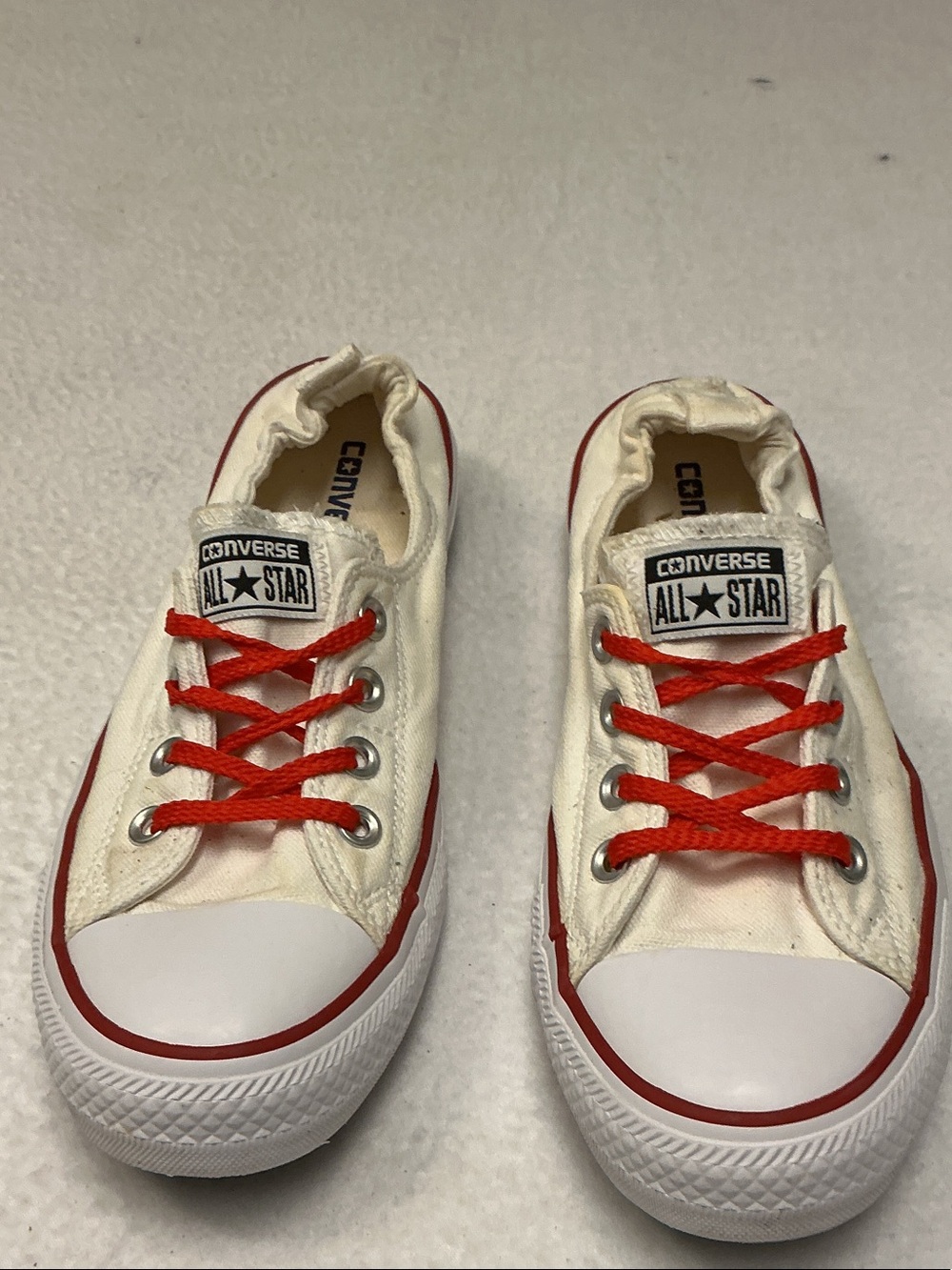 Converse All Star Low Top Sneakers in White with Red Accents Sz 10 M , 11.5 W